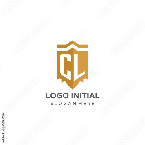 Monogram CL logo with shield geometric shape, elegant luxury initial logo design