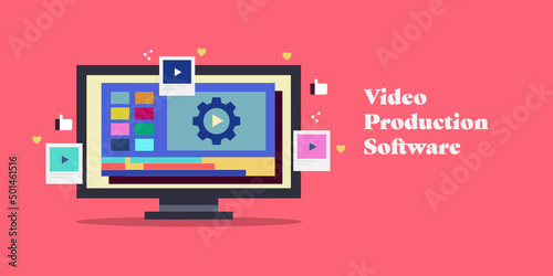 Video production software- edit video on computer - technology concept.
