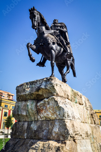 Statue of Skanderbeg at Skanderbeg Square in Tirana, Albania 