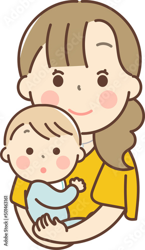 赤ちゃんを抱っこするお母さん