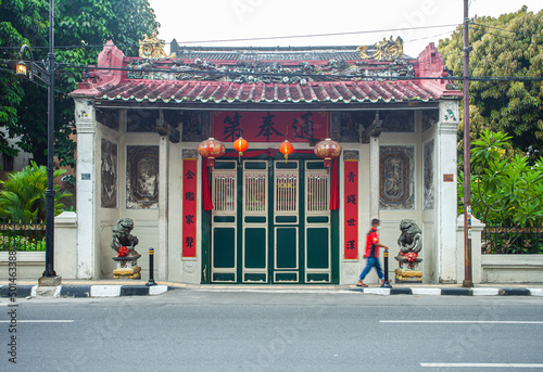Gate and entrance of Tjong A Fie Mansion, a heritage building and popular tourist destination in Medan City. Exotic old oriental style house. photo