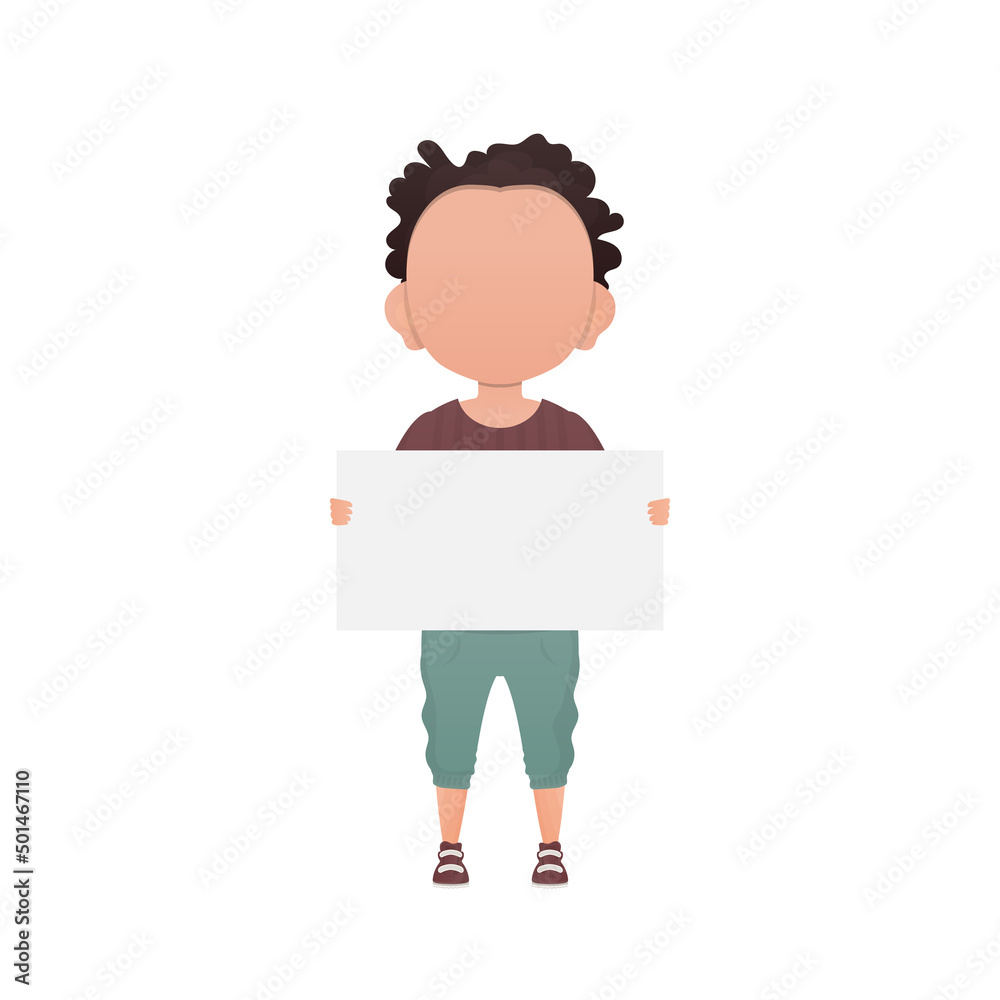 Cute little baby boy holding a blank sign. Isolated on white background. Cartoon style. Vector illustration. Cute little baby boy holding a blank sign. Isolated on white background. Cartoon style. Vector illustration.