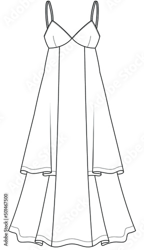 women slip dress flat sketch editable vector file