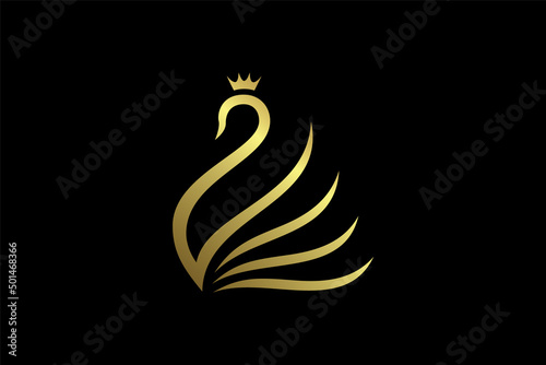 Template of a golden crowned swan for a beauty