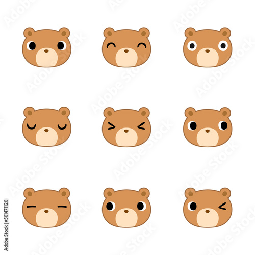 クマの顔アイコンセット　主線あり