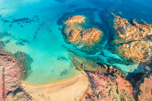 Obraz na płótnie Landscape with aerial view of Cala Pregonda beach, Menorca island, Spain w salonie