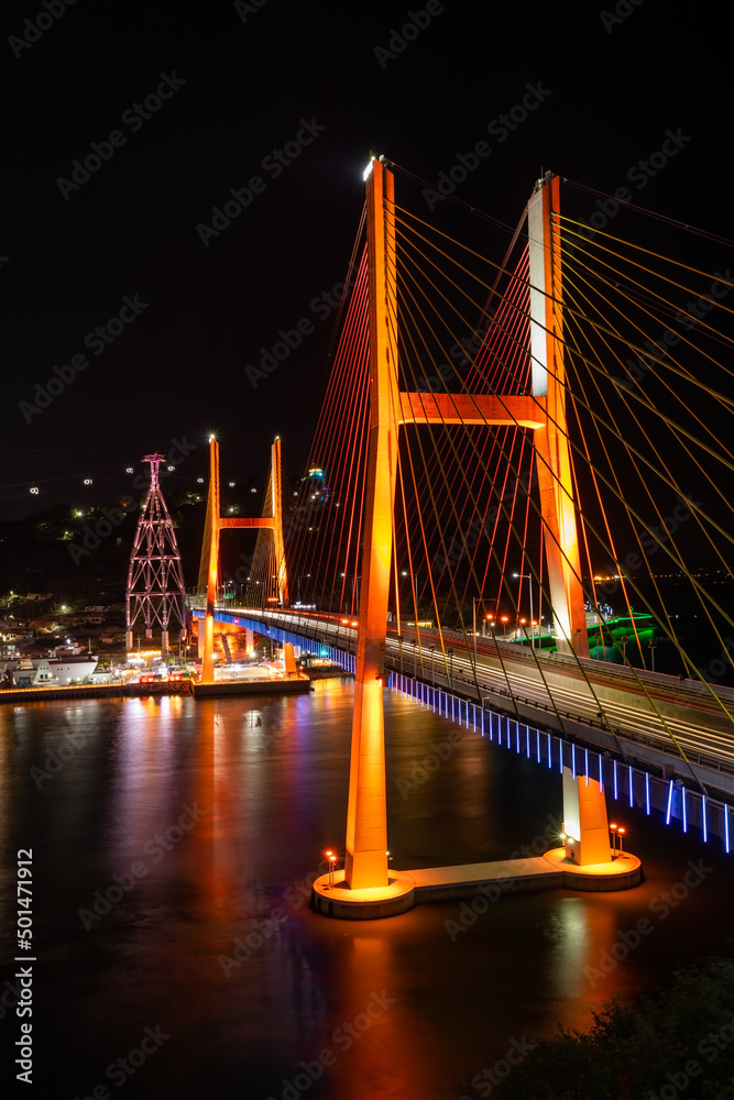 Fototapeta premium night view of night sea bridge. Yi Sun-sin Bridge