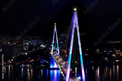 night view of night sea bridge. Dolsan Bridge photo