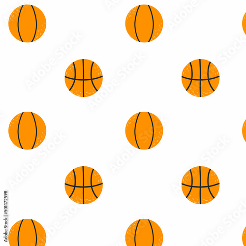 Pattern with a basketball. Hand-drawn seamless basketball pattern. Vector illustration.