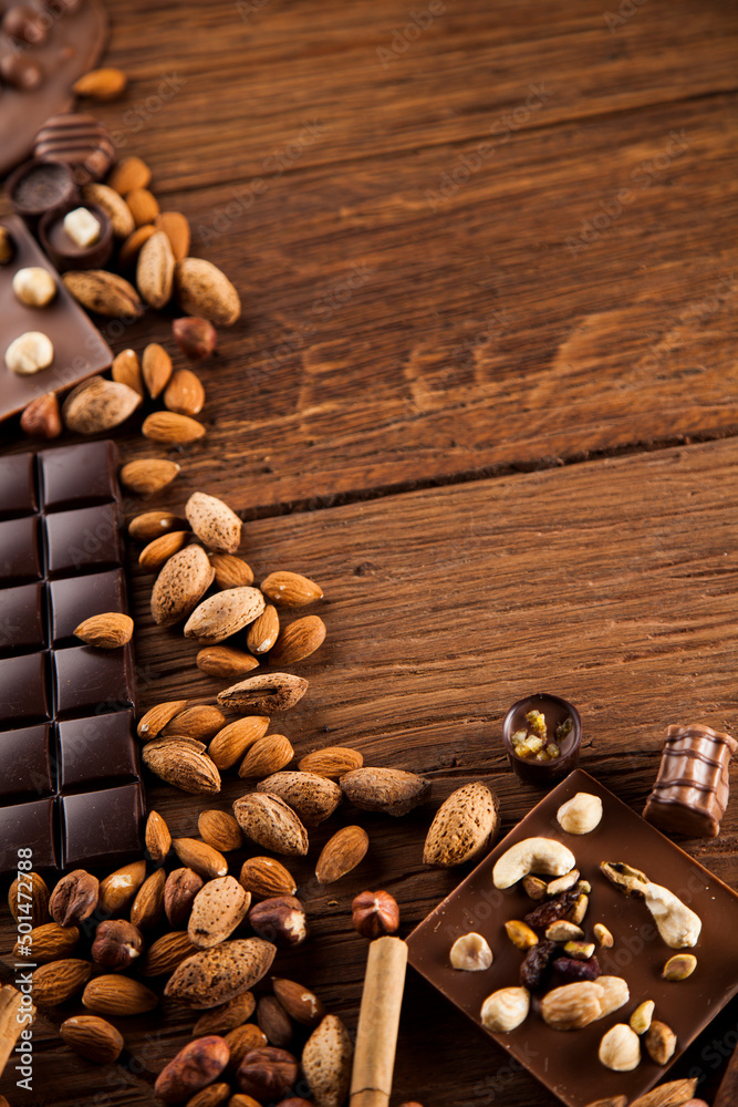 Cinnamon, Dark chocolate with milk and candy sweet Cinnamon, Dark chocolate with milk and candy sweet