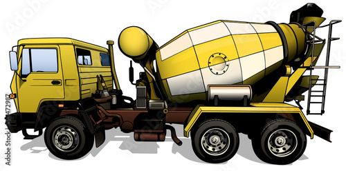 Concrete Mixer Truck from Side View - Colored Illustration Isolated on White Background, Vector