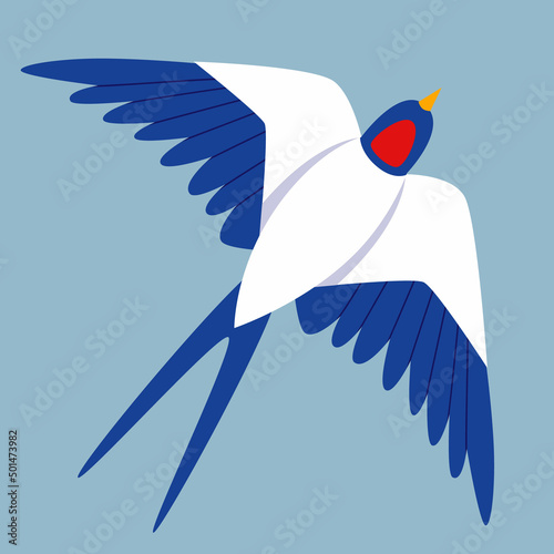 Vector illustration of a swallow in flight in a flat style isolated on a white background.