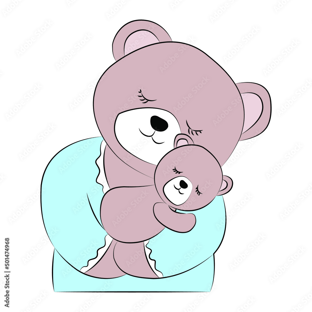 Fototapeta premium Cute bear and her child vector illustration
