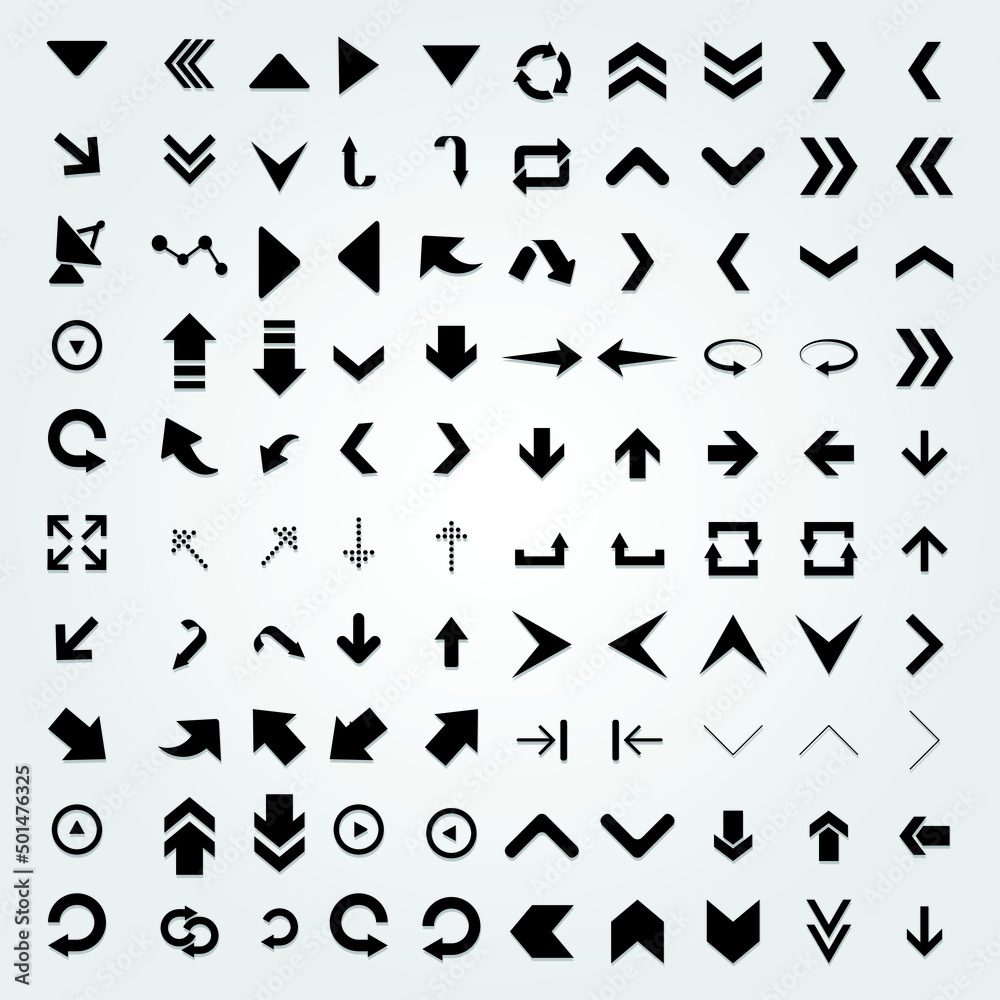 100 Arrow icons, symbols and vectors, can be used for web, print and mobile 100 Arrow icons, symbols and vectors, can be used for web, print and mobile