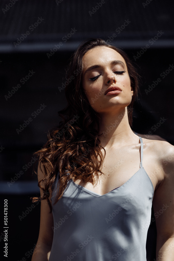 Attractive model of Caucasian appearance, glamorous lady, sensual portrait