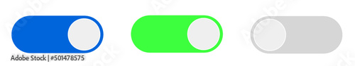 ON OFF toggles switch buttons vector set. Isolated On Off switcher icons. Modern web and mobile app switch button interface elements. Setting toggle icons design. Vector illustration. 
