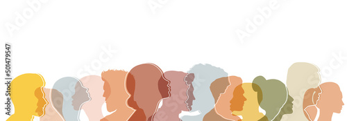 Group side silhouette men and women of different culture