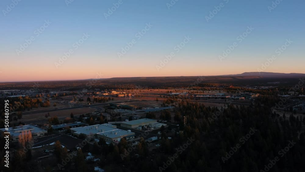 drone aerial small town during sunset drone aerial small town during sunset