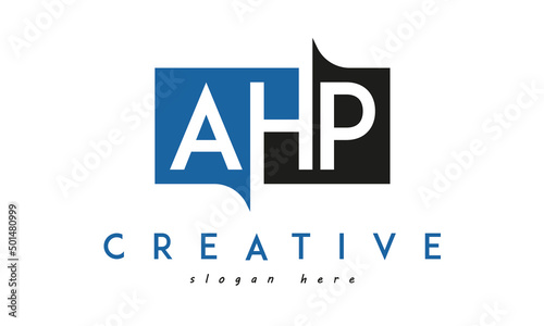 AHP Square Framed Letter Logo Design Vector with Black and Blue Colors
