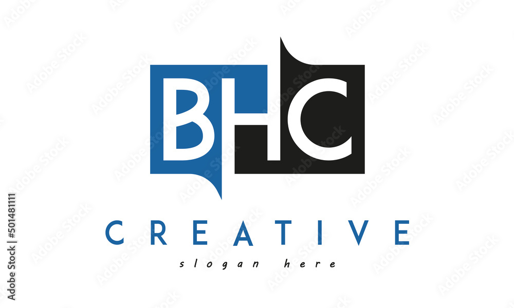BHC Square Framed Letter Logo Design Vector with Black and Blue Colors BHC Square Framed Letter Logo Design Vector with Black and Blue Colors