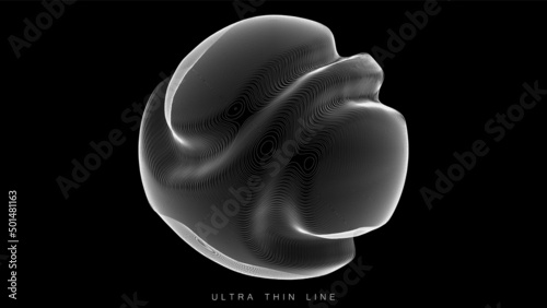 Ultra thin line fluid geometry. Dynamic vector distorted spheres.