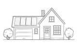Classic family house with solar panel - stock outline illustration of a building