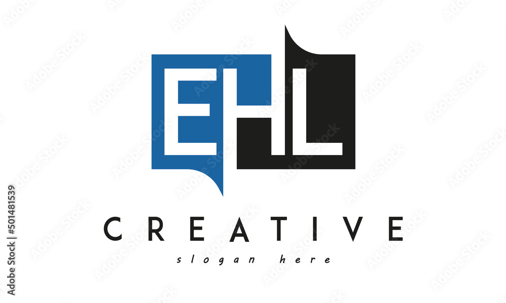 EHL Square Framed Letter Logo Design Vector with Black and Blue Colors EHL Square Framed Letter Logo Design Vector with Black and Blue Colors