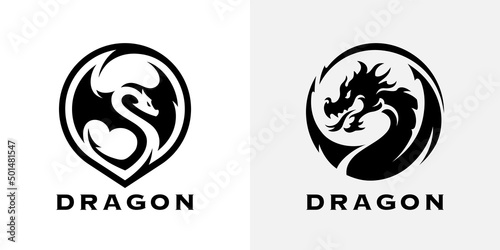 Dragon logo icons. Ancient mythical serpent symbol. Mythological beast sign. Vector illustration.