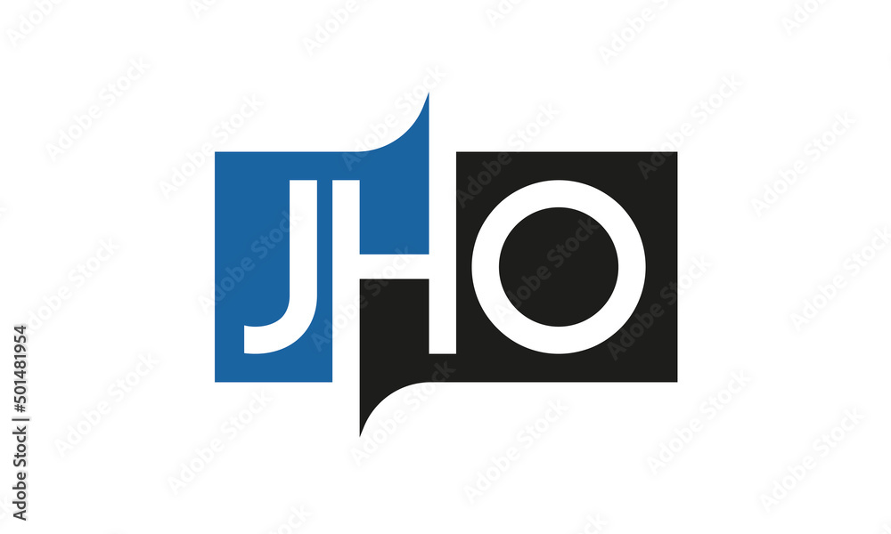 JHO Square Framed Letter Logo Design Vector with Black and Blue Colors JHO Square Framed Letter Logo Design Vector with Black and Blue Colors