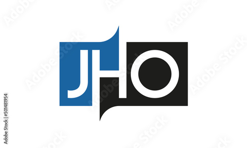 JHO Square Framed Letter Logo Design Vector with Black and Blue Colors