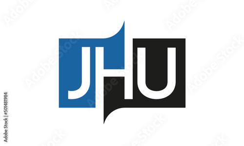 JHU Square Framed Letter Logo Design Vector with Black and Blue Colors photo