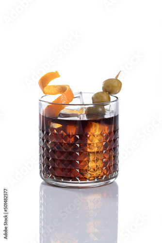Murais de parede Vermouth cocktail with ice isolated on white background with copy space