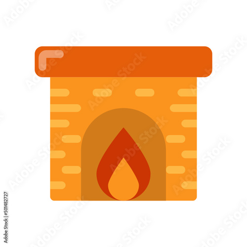 Fireplace , Autumn flat icon.