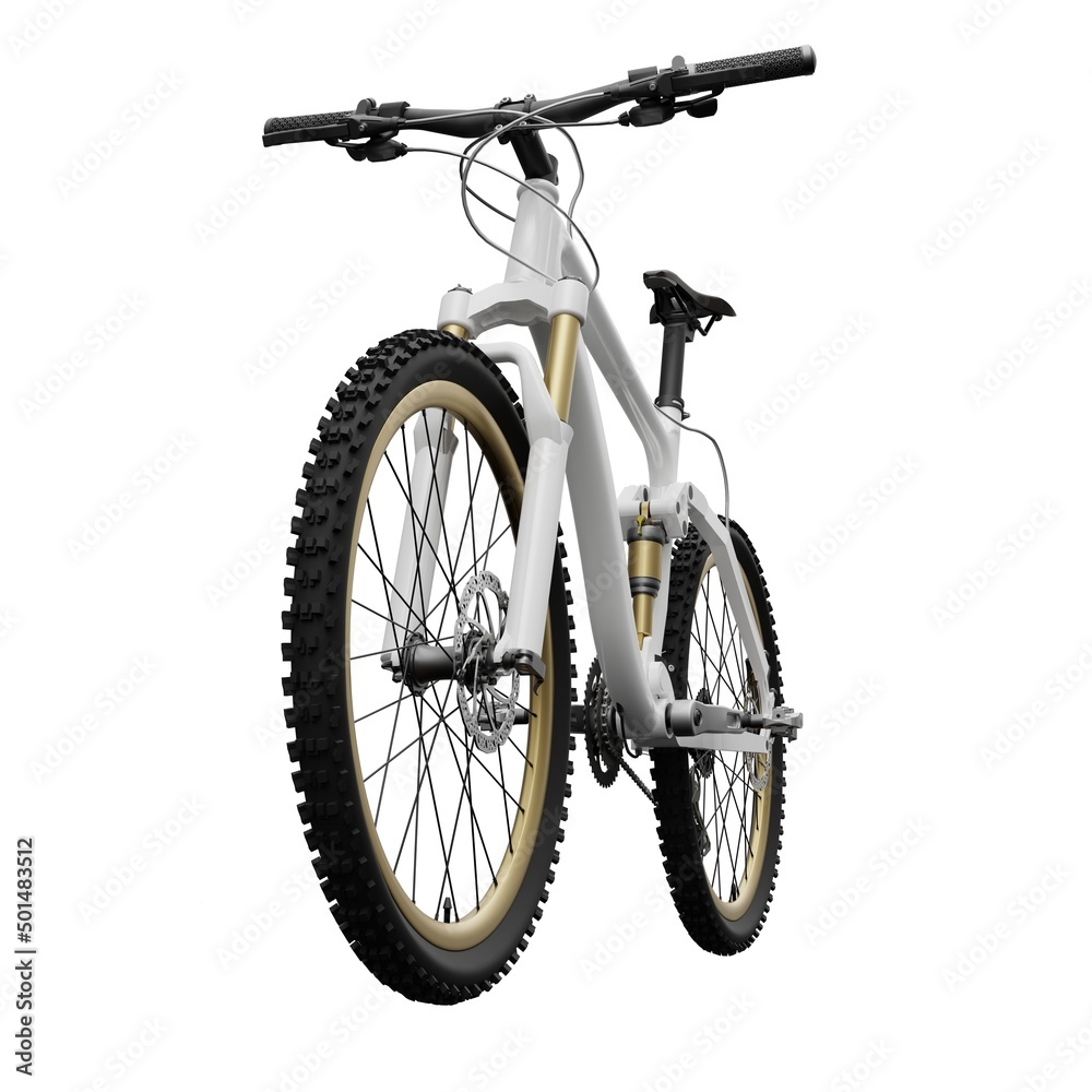White mountain bike on an isolated white background. 3d rendering. White mountain bike on an isolated white background. 3d rendering.