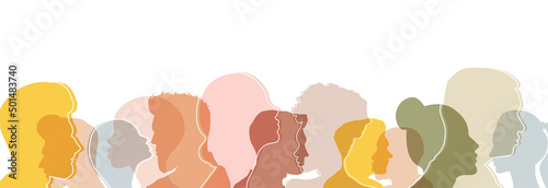 Concept of racial equality and anti-racism. Silhouette of men and women. 