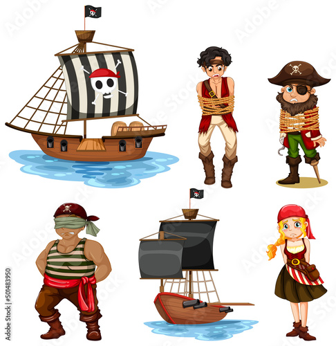 Set of different pirates cartoon characters