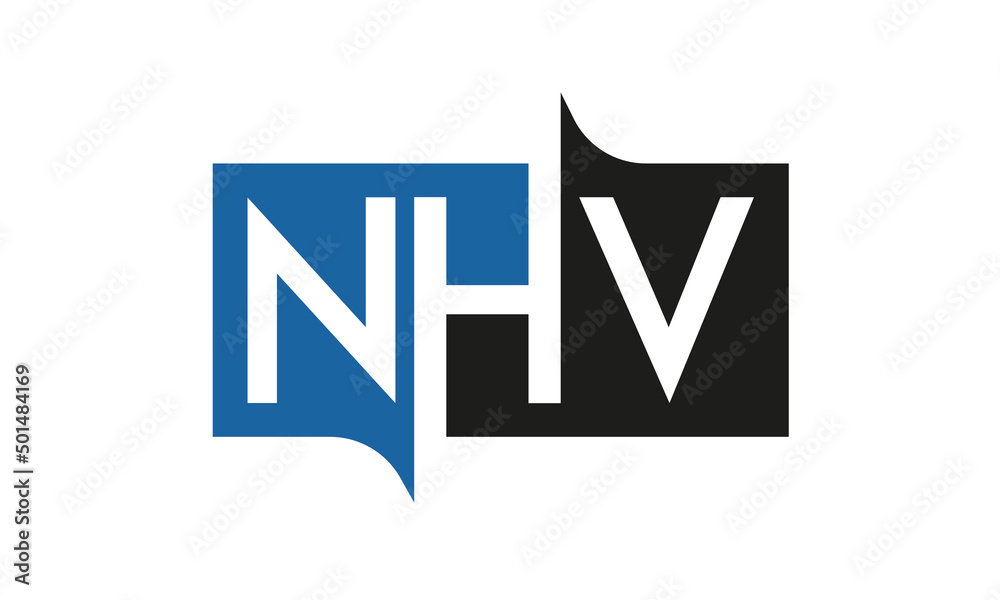 NHV Square Framed Letter Logo Design Vector with Black and Blue Colors NHV Square Framed Letter Logo Design Vector with Black and Blue Colors