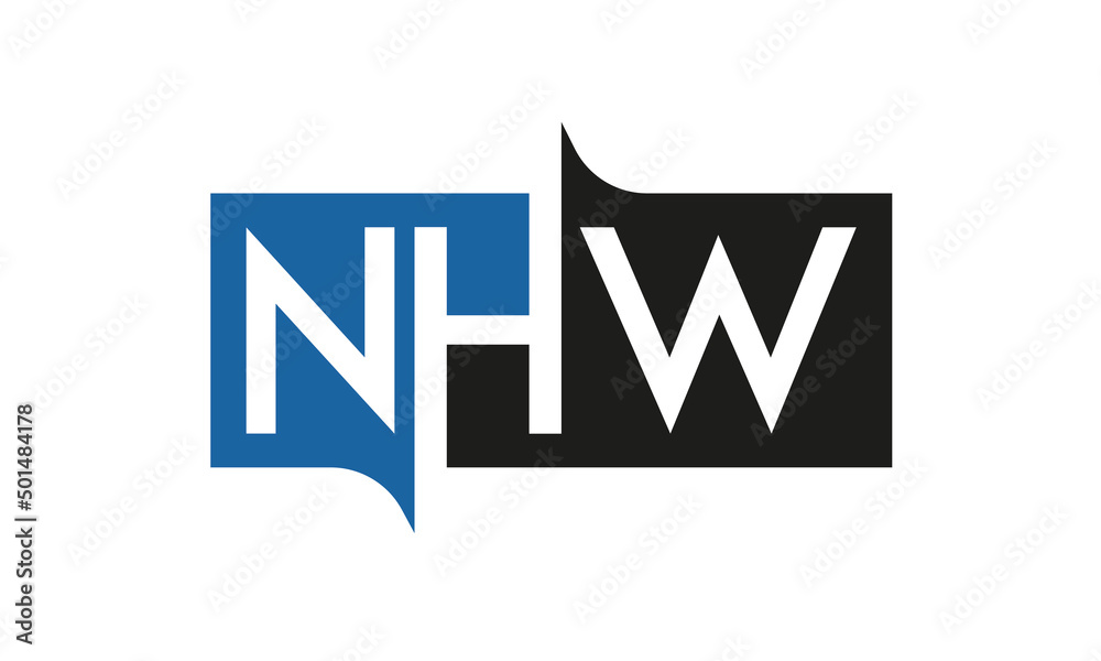 NHW Square Framed Letter Logo Design Vector with Black and Blue Colors NHW Square Framed Letter Logo Design Vector with Black and Blue Colors