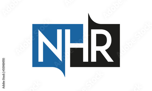 NHR Square Framed Letter Logo Design Vector with Black and Blue Colors