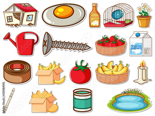 Sticker set of mixed daily objects