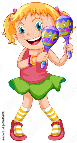 Cute girl holding maracas cartoon character