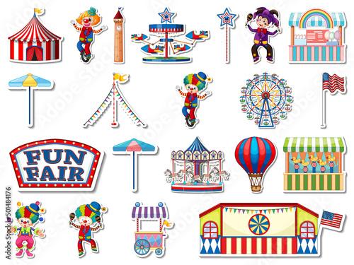 Sticker set of amusement park and fun fair objects