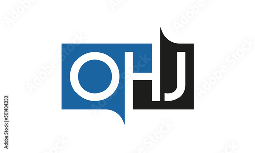 OHJ Square Framed Letter Logo Design Vector with Black and Blue Colors