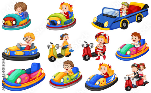 Set of kids riding Go-Kart