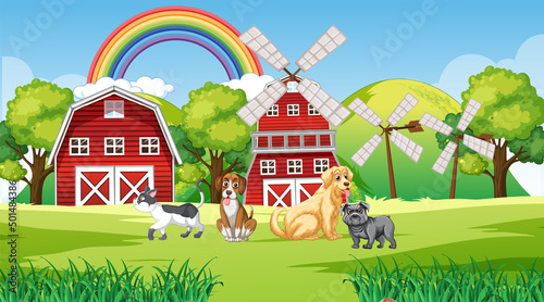 Set of different domestic animals in farm