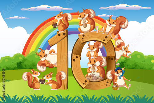 Ten squirrel attached to number ten