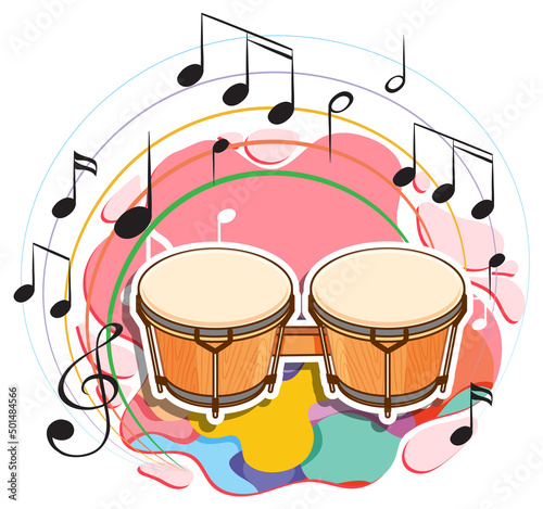 Bongo drum music instrument with melody symbols