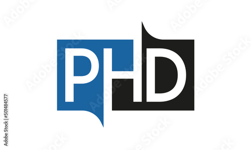PHD Square Framed Letter Logo Design Vector with Black and Blue Colors