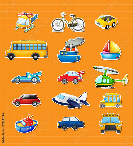 Sticker set of different vehicles