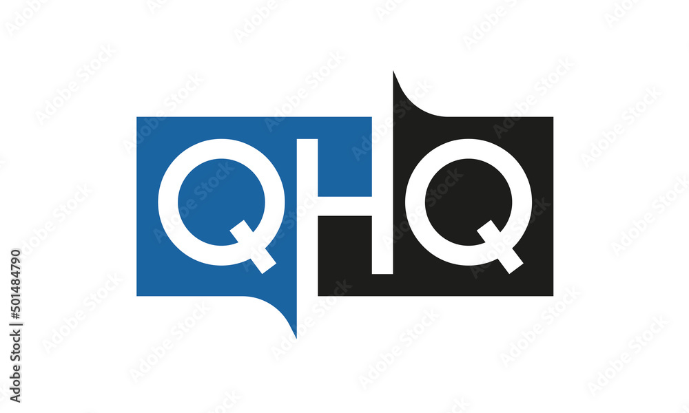 QHQ Square Framed Letter Logo Design Vector with Black and Blue Colors QHQ Square Framed Letter Logo Design Vector with Black and Blue Colors